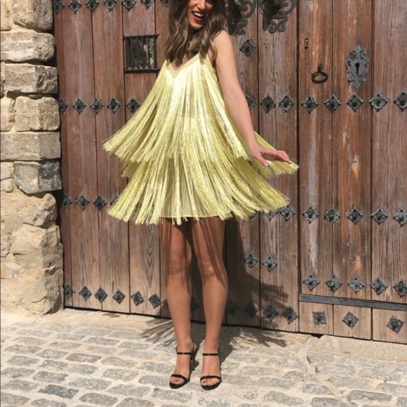zara yellow tassel dress
